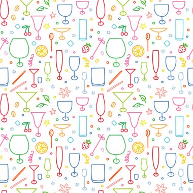 Kokteyl bardakları çeşitli renkler, boyutlar ve stillerde kusursuz desenler çizer. Tekstil, Ambalaj Kağıdı, Paketleme ve Web Tasarımı Üzerine Yazdırma İçin..