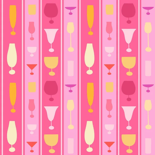 Полосатый Бесшовный Узор Различными Коктейльными Бокалами Розовом Желтом Цветах Печати — стоковый вектор
