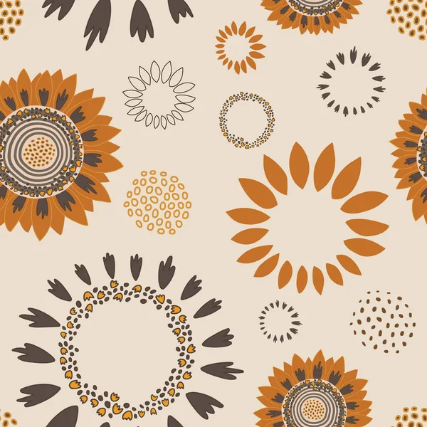 stock vector Sunflower petals seamless pattern on beige background. Hand drawn illustration. For textile, wrapping paper, packaging, DIY projects.