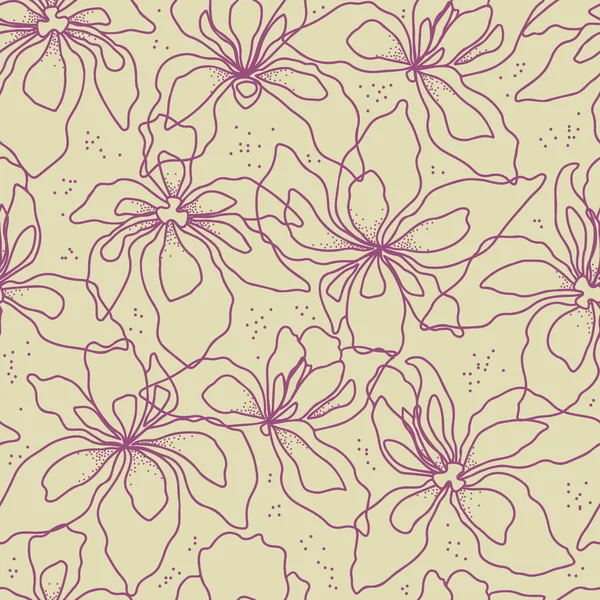 Fleurs Iris Violet Contour Motif Sans Couture Sur Fond Vert — Image vectorielle