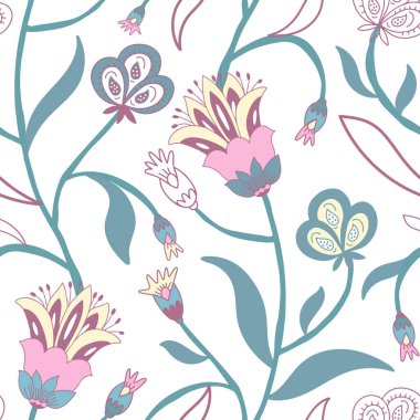 Parlak Hint tarzı çiçek desenli, stilize çiçekler ve yapraklar. Ev tekstil, ambalaj kağıdı, ambalaj, DIY projeleri için