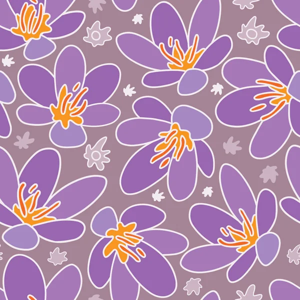 Crocus Violet Motif Sans Couture Grande Échelle Sur Fond Violet — Image vectorielle