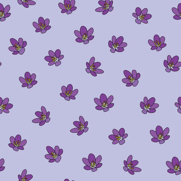 Crocus Violet Motif Sans Couture Sur Fond Bleu Pour Les — Image vectorielle