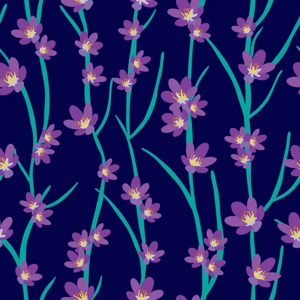 Crocus Violet Motif Sans Couture Dans Les Couleurs Pourpre Vert — Image vectorielle