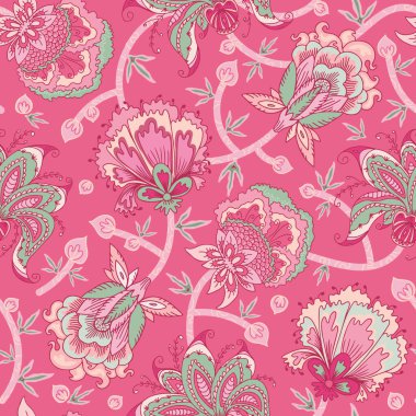 Fantasy flowers seamless pattern. Indian floral style. Chintz fabric, retro, vintage. For home textile, wallpaper, wrapping, packaging, clothing.