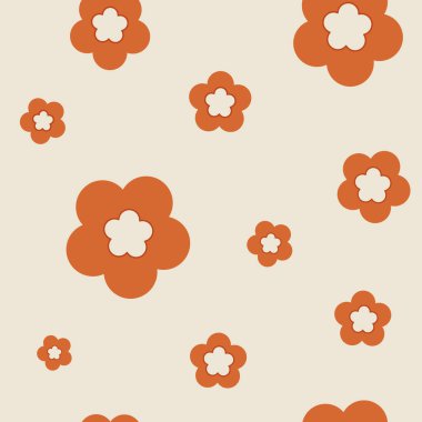 Kırmızımsı turuncu sinema yağları yumurta kabuğu renginde çiçekleri şekillendirir. Kusursuz desen. Motifler rastgele, yapılandırılmamış bir şekilde yerleştirilir. Kumaş, ambalaj kağıdı, ambalaj, DIY projeleri için