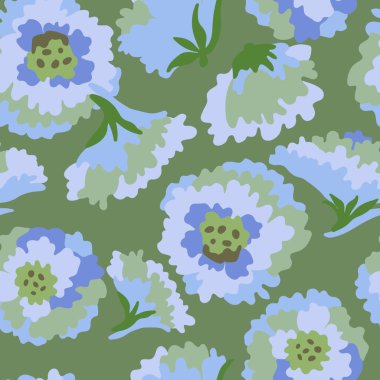 Çiçek deseni mavi ve yeşil çiçeklerle yapılmış, klasik Japon sadeliğinde. Tekstil, duvar kağıdı, ambalaj, DIY projeleri için..