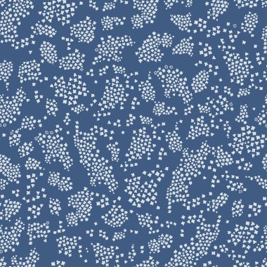 Blue seamless pattern with white floral silhouettes. Simple scattered repeat pattern. For textile, wallpaper, packaging, DIY projects.