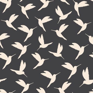 Koyu gri arka planda antika beyaz sinekkuşu siluetleri. Kusursuz desen. Tekstil, duvar kağıdı, ambalaj, DIY projeleri için.