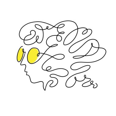 Yazın güneş gözlüklü aralıksız sanat kızı portresi, tek çizgi çizimi, beyaz arka planda izole edilmiş. Bir tane sürekli çizgi çizimi. Tatil, seyahat kavramı.