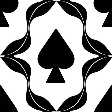 Maça ile büyük ölçekli geometrik desen, oyun kartlarının klasik sembolü. Kart oyunları ve kumarhane temaları ile ilişkilendirilmiş.
