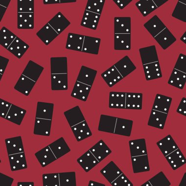 Yayılmış domino taşı deseni. Siyah domino taşları koyu kırmızı arka planda. Tablo oyunu.