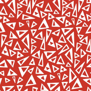Kalın ve dinamik geometrik desen. Kırmızı arka planda beyaz üçgenler var. Enerjik ve çağdaş tasarımlar için mükemmel..