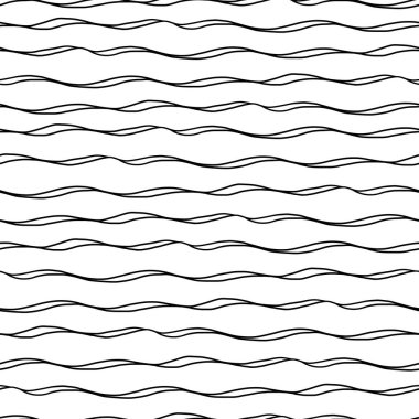 Beyaz üzerine siyah çizgiler çizilmiş, katmansız, dalgalı bir desen. Çağdaş yüzey tasarımı, tekstil ve ambalaj için mükemmel..
