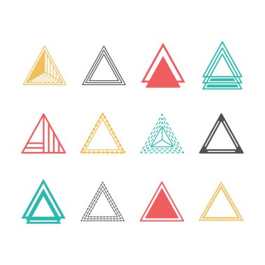 Trendy colors silhouette and line equilateral triangles motifs and icons design element set on white background clipart