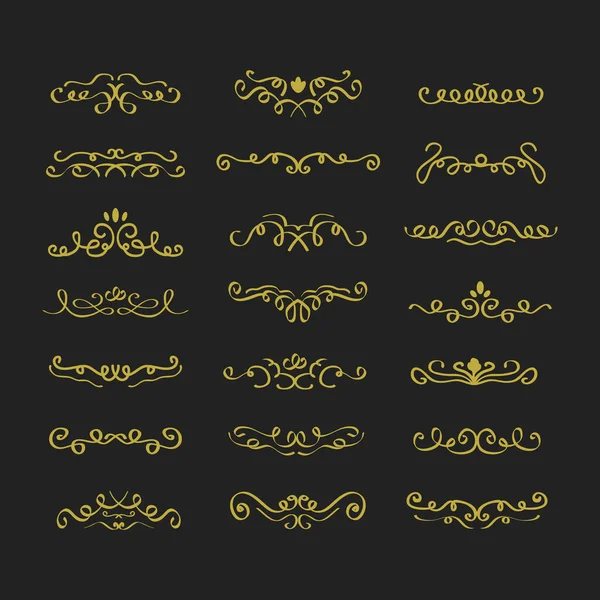 Assorted Golden Line Hand Drawn Swirl Dividers Design Elements Set — Stockvektor