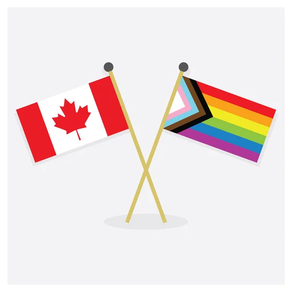 Crossed Canadian Flag New Colorful Lgbtq Rainbow Flag Icons Shadow — Vector de stock