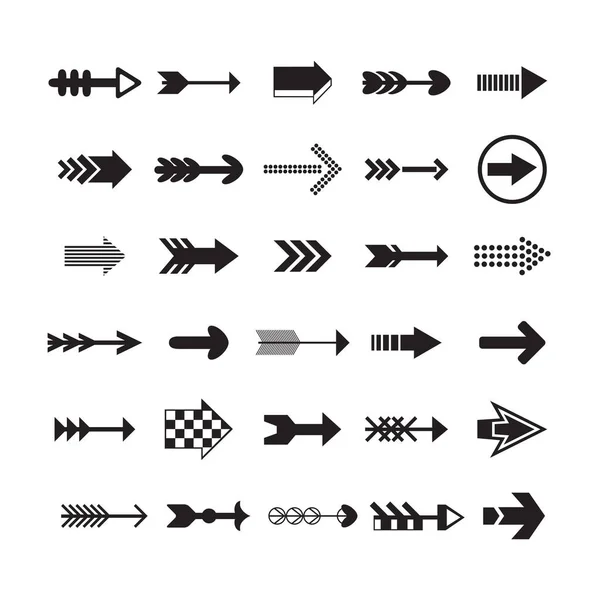 Flat Black Retro Modern Assorted Direction Arrows Icons Design Element — Stock Vector