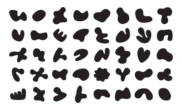 Black Silhouette Abstract Irregular Odd Random Blobs Curvy Stone Shapes — Stock Vector