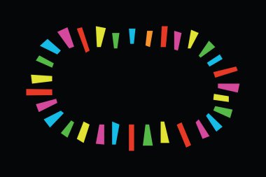 Moda soyut renkli kısa çizgiler siyah arkaplan üzerinde boş amblem simgesi tasarımı ögesini ateşliyor