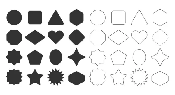 Black Basic Silhouette Line Empty Geometrical Shapes Icons Set White — Stock Vector