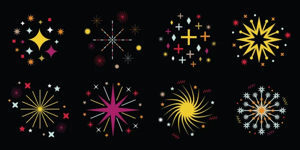 Bunte Trendige Verschiedene Detail Stil Explosion Sterne Isoliert Symbole Design — Stockvektor