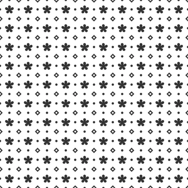 Cute Black Flowers Dots Diamonds Pattern White Background Design Element — Stock Vector