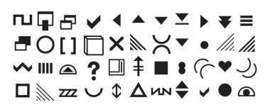 Siyah rastgele ve izole işaretler ve semboller tasarım elementlerini beyaz arkaplana yerleştir