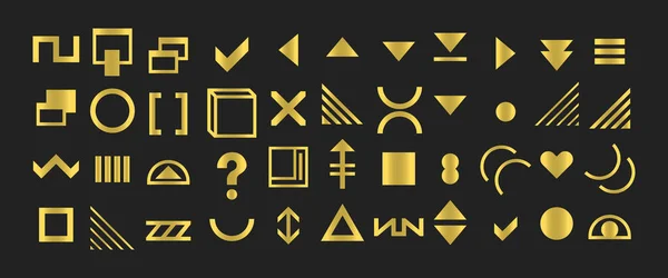 金色的随机和孤立的闪亮金属标志和符号图标设置了黑色背景的设计元素 — 图库矢量图片