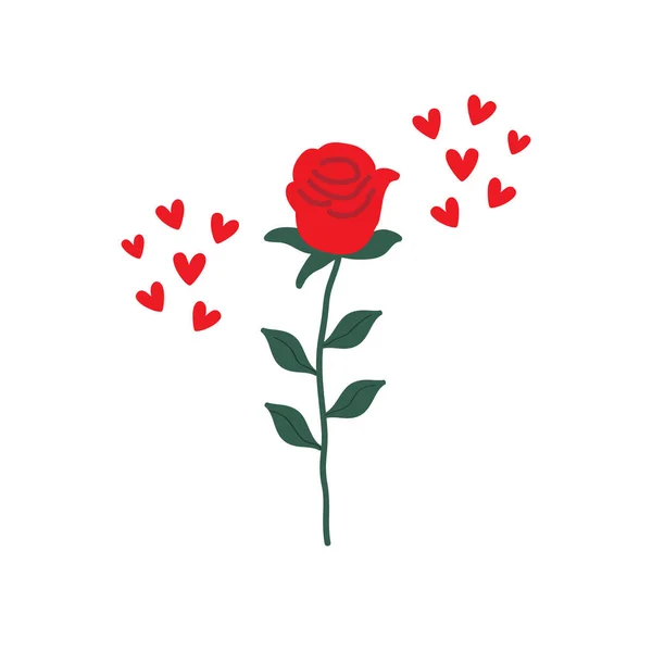 Χαριτωμένο Αφηρημένη Απομονωμένη Ενιαία Κάθετη Κόκκινο Τριαντάφυλλο Υποκατάστημα Πράσινα Φύλλα Royalty Free Διανύσματα Αρχείου