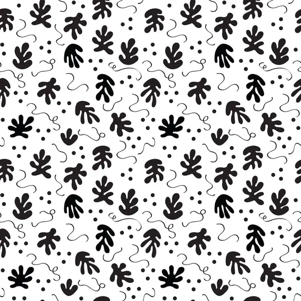Μαύρα Αφηρημένα Μοντέρνα Σχήματα Φύλλα Τελείες Μοτίβο Λευκό Φόντο Πρότυπο Διάνυσμα Αρχείου