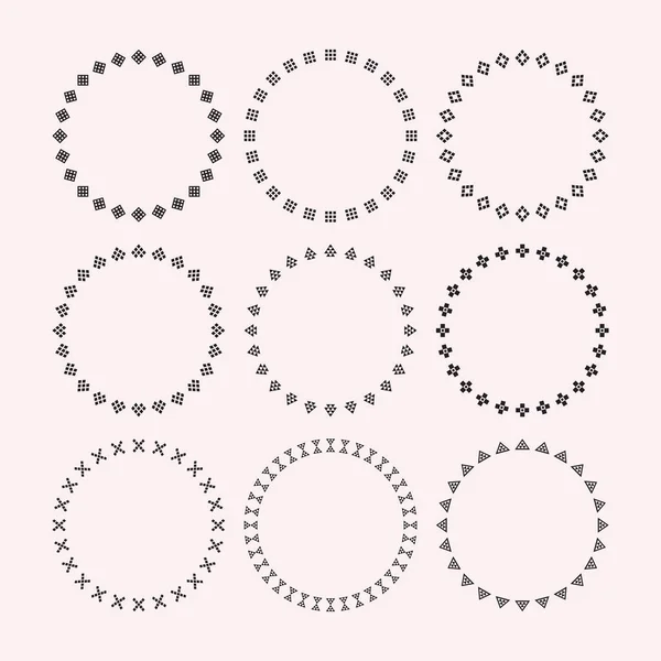 黑色创意可爱的几何形状瓷砖图案空圆形徽章边框图标设计元素设置在浅粉色背景 图库插图