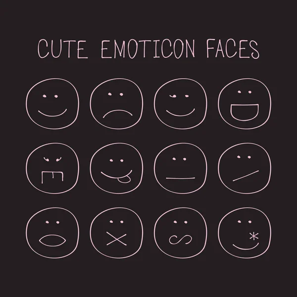 Pink Thin Line Cute Creative Emoticon Faces Icons Set Poster Royalty Free Stock Vectors