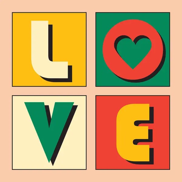 Retro Word Love Tile Frames Square Arrangement Trendy Colorful Thick Royalty Free Stock Illustrations
