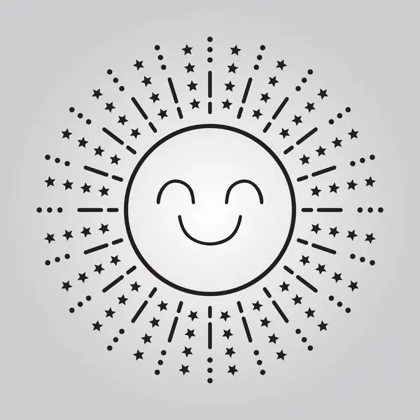Abstract Cute Black Isolated Smiling Sun Icon Dots Star Rays Stock Illustration