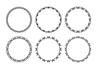 Siyah mürekkep boş izole edilmiş sınır motif amblemleri beyaz arkaplan üzerine dizayn ögeleri ayarlar
