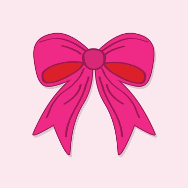 Single cute vivid pink decorative simple girly ribbon bow icon design element card on soft pink background