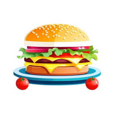 Hamburger. Fast food. Yemek ikonu. Düz biçim vektör illüstrasyonu.