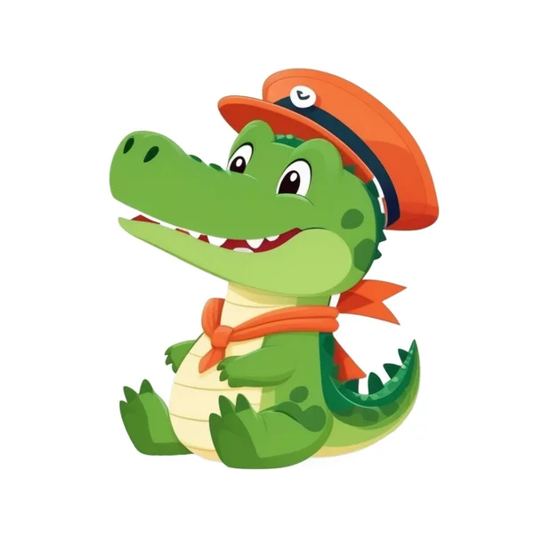Cute Crocodile Sailor Captain Cartoon Icon