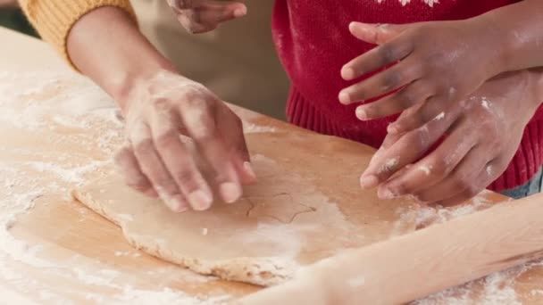 Camera View Mothers Hands Making Cookie Form Star Little Child — Stock Video