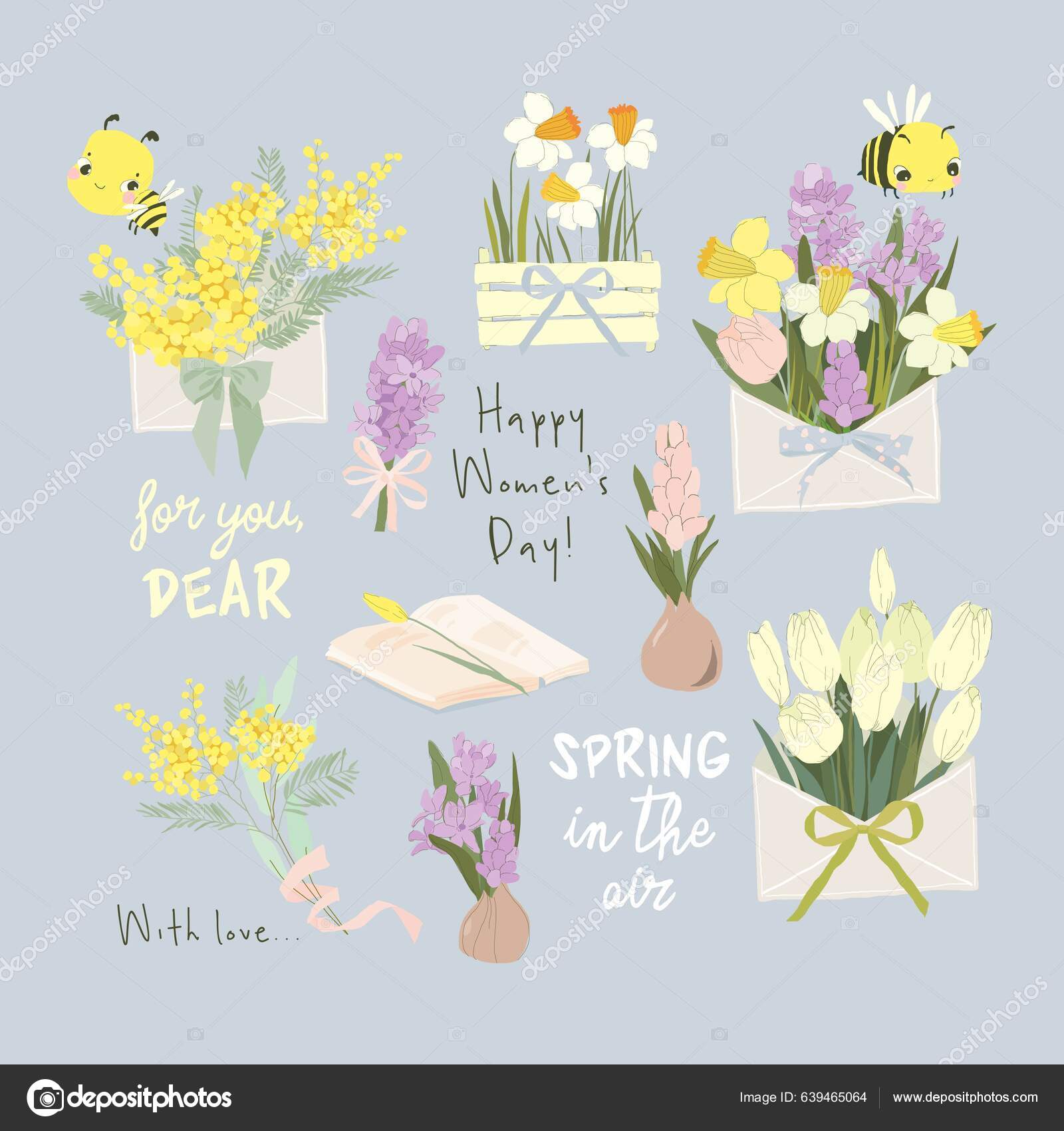 Cartoon Vector Set Fresh Spring Flowers Bouquets Stock Vector by ...