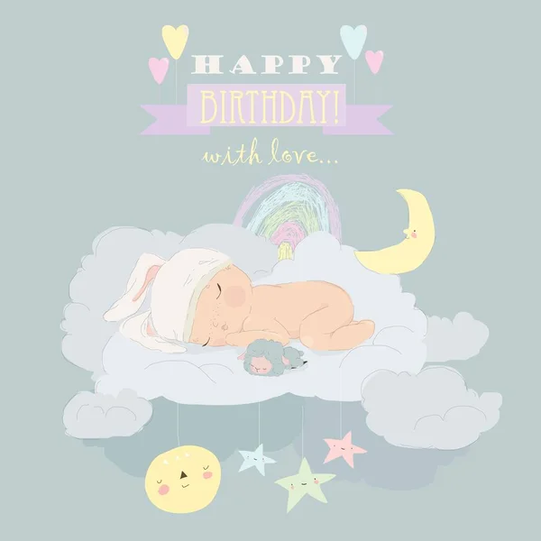 Vector Illustration Cartoon Baby Tidur Awan - Stok Vektor