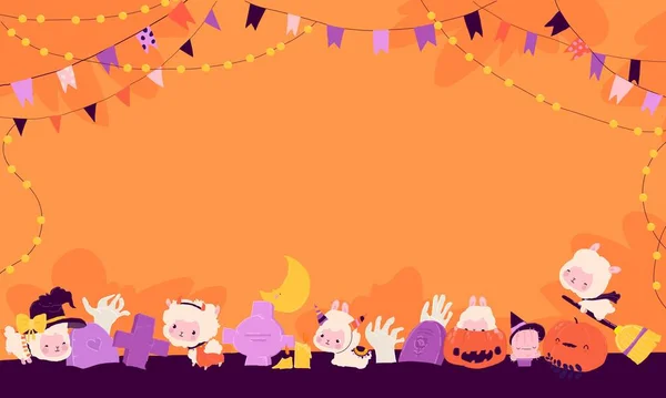 Vektorový Prapor Roztomilou Lamou Alpaka Sobě Halloween Kostýmy Dýně Zombie — Stockový vektor