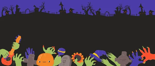Bandiera Halloween Del Fumetto Del Vettore Con Mani Dello Zombie — Vettoriale Stock