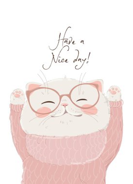 Gülümseyen şanslı kedi pençelerini sallıyor. Vektör İllüstrasyonu