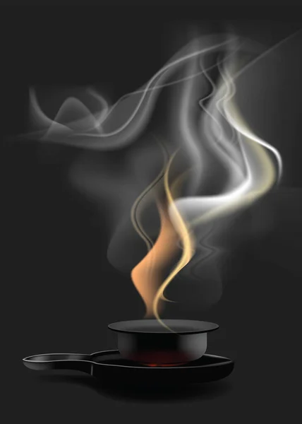 Дым Горячей Сковороды Темном Фоне Векторное Изображение — стоковый вектор