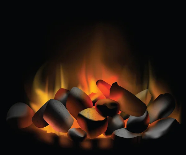 Ogień Spalania Węgla Czarnym Tle — Wektor stockowy