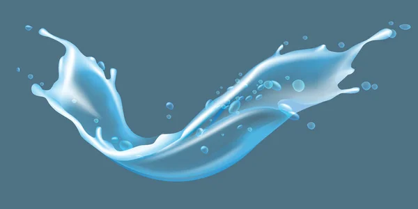 Klara Flytande Vatten Stänk Transparent Blått Vatten Stänk Och Vinka — Stock vektor