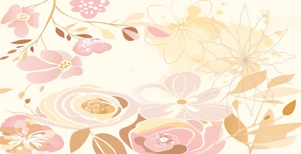 Flower Art Template Hintergrundvektor Wallpaper Design Mit Floralen Pinsel Linie — Stockvektor