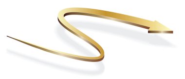 Gölge çizimleriyle Isometric eğri ok altın metali, vektör element tasarımı